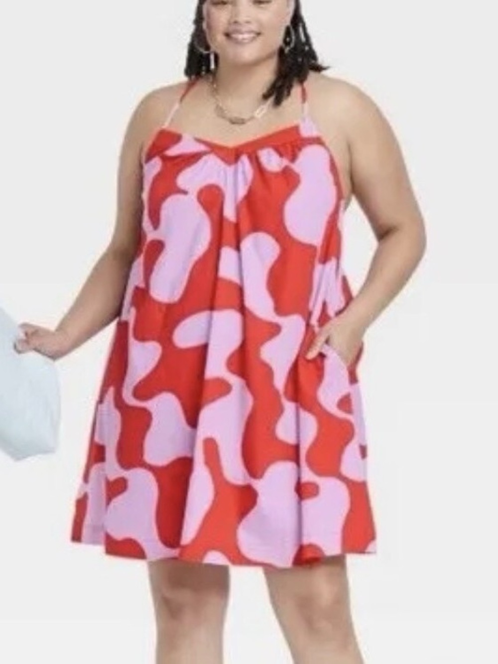 women’s abstract pink and red cross-back strappy sundress - ava and viv!